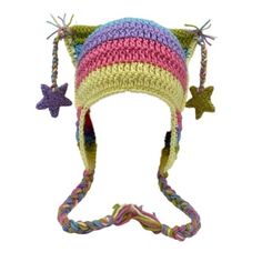 a child's crocheted hat with stars on it