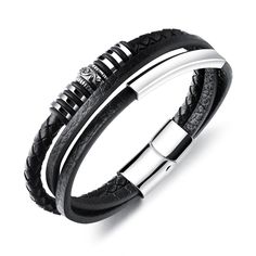 PRICES MAY VARY. Genuine Leather Construction: These bracelets for men are crafted from genuine, multi-layered leather for a rugged and masculine look. Durable Construction: Crafted from high-quality stainless steel, this bracelet is built to withstand daily wear and tear. Stainless Steel Clip: Secured with a durable stainless steel clip, ensuring a secure. Gift for Men: Make an impressive gift for the special man in your life, be it a husband, boyfriend, father, or friend. Versatile Accessory: Man Jewelry, Braided Rope Bracelet, Fashion Things, Mens Leather Bracelet