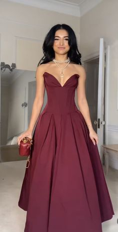 Fancy Prom Dresses Red, Elegant Semi Formal Dresses, Prom Dress Ginger Hair, A-line Dresses, Styling A Red Dress, Red Prom Dress Corset, Formal Dress Aesthetic, Satin Dress With Corset, Party Guest Outfit