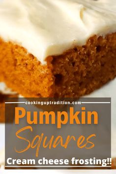 pumpkin squares with cream cheese frosting on top