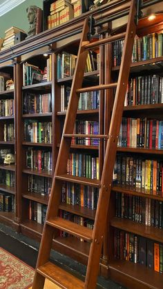 a ladder leaning up against a bookshelf filled with books