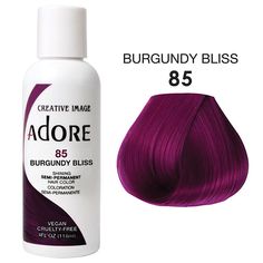 ADORE SEMI PERMANENT No Ammonia, No Peroxide, and No Alcohol. Adore’s exclusive formula offers a perfect blend of natural ingredients providing rich color, enhancing shine, and leaving hair soft and silky This product must not be used on eyebrows or eyelashes, as it may cause blindness. ABOUT THIS ITEM Vibrant Color Quick and Easy to use Made in USA Free of Alcohol, Peroxide, and Ammonia Vegan and Cruelty Free Burgundy Hair Dye Kits, Directions Rubine Hair, Attic Fox Purple Af, Red Violet Hair Color With Highlights, Wild Orchid Hair Color, Purple Burgundy Hair Color, Purple Burgundy Hair, Plum Hair Dye