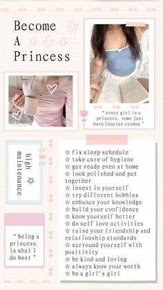 Princess Things Aesthetic, Pink Glow Up Aesthetic, How To Dress Like A Princess, How To Become A Princess, Princess Glow Up, How To Be More Girly Tips, How To Be A Princess, Princess Life Aesthetic, How To Become White