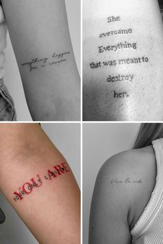 four different tattoos with words on them