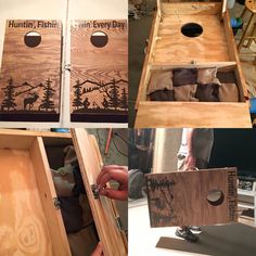 several pictures of different types of wood boxes