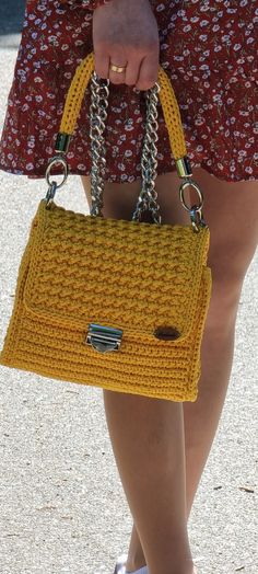 Yellow Crochet Bag / Handmade Handbag / Handmade Shoulder Bag Yellow Crochet Bag, Yellow Crochet, Knit Projects, Handmade Handbag, Colorful Handbags, Crochet Handbag, Crochet Purse, Top Handle Bags, Handmade Handbags