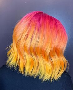 Yellow Hair Color Ideas, Vivid Hair, Sunset Hair, Fire Hair, Vivid Hair Color, Creative Hair Color, Hair Ombre, Bright Hair