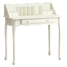 a white wooden desk with drawers on it