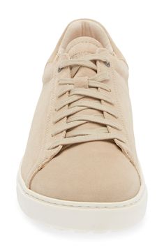 Designed with a contoured, shock-absorbing cork footbed, this supple suede sneaker is perfect for all-day wear in clean-cut style. Lace-up style Removable insole with arch support Leather upper and lining/rubber sole Made in Portugal Everyday Suede Sneakers With Cushioned Footbed, Comfortable Suede Sneakers With Perforated Toe Box, Comfortable Low-top Sneakers With Cork-bed Midsoles, Men Birkenstock, Sneaker Men, Sand Castle, Fabric Gift Bags, Casual Lace, Suede Sneakers