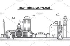 the baltimore, maryland skyline in black and white