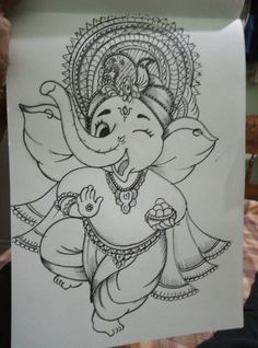 Virat Drawings, Ganpati Sketch Pencil Easy, Ganesh Painting Easy, Ganesh Ji Pencil Sketch, Kalamkari Painting Easy, Cute Ganesha Drawing, Shiv Drawing, Ganesh Sketch