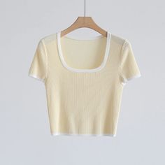 Lasaky - Color Block Knitted Short Sleeve Sweater - Lightweight Short Top Custard Apple, Sleeves Clothing, Short Sleeve Sweater, Lightweight Shorts, U Neck, Knit Shorts, Short Sleeved Sweaters, Custard, Olivia Mark