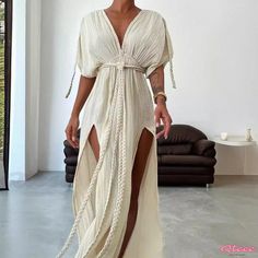 Gathered Twist Loose Fit Casual Belted Maxi Dress Dress Goddess, Greek Goddess Dress, Bohemian Summer Dresses, Long Summer Dress, Boho Styl, Goddess Costume, Dress Cottagecore, Goddess Dress, Photoshoot Dress