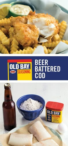 an old bay beer battered chicken is served with macaroni and cheese