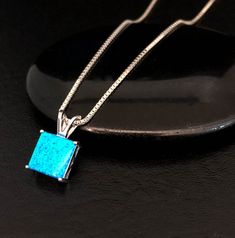 Fire Opal Necklace, Sterling Silver Opal Necklace, October Birthstone Jewelry, Wedding Bridal Neckla Blue Square Pendant Jewelry For Formal Occasions, Formal Blue Square Pendant Jewelry, Blue Square Pendant Necklace For Formal Occasions, Blue Gemstone Square Pendant Jewelry, Blue Square Pendant Jewelry With Gemstone, Blue Square Pendant Gemstone Jewelry, Blue Birthstone Necklace For Wedding, Blue Wedding Birthstone Necklace, Blue Gemstone Square Pendant Necklace