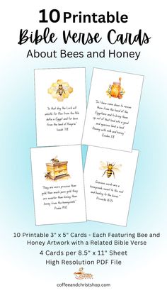 Printable Bible Verse Cards Bees and Honey Bees And Honey, Scripture Memorization, Bee Designs, Bible Study Lessons