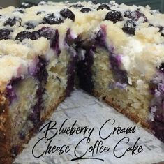 a blueberry cream cheese coffee cake cut in half