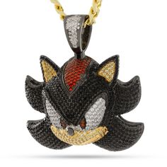 Gold Plated / 14K Gold / L Sonic the Hedgehog x King Ice - Shadow Necklace NKX14365 Shadow The Hedgehog Necklace, Sharp Features, Jewelry King, Sonic Shadow, Sonic And Shadow, Shadow The Hedgehog, Red Stone, Funky Art, The Hedgehog