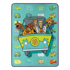 the scooby gang is riding in an old school bus with other scooby characters on it