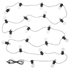 a string of lights that are connected to each other on a white background with black cords