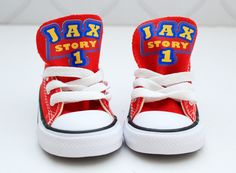 How adorable are these Toy Story inspired converse! The perfect shoe to complete the look! Please leave your name needed in the notebox during checkout Visit our boys section for the matching overalls or other items! If you are unsure of sizing please scroll to the last photos for our size charts, or visit our size charts here--> https://pinktoesnhairbows.com/pages/size-chart All sales are FINAL, Ship dates can be found directly on the listing, please view our policies in detail here---> https:/ Toy Story Overalls, Andy Shoes Toy Story, Toy Story Custom Shoes, Toy Story Nike Air Force 1, Toy Story Shoes, Toy Story Custom Baby Shoes, Overalls Boys, Tutu Dress Costumes, Girls Overalls