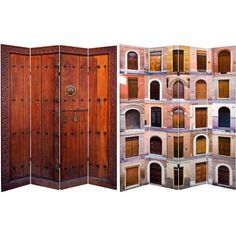 an open room divider with multiple doors