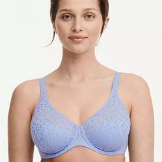 Chantelle Norah Molded Bra Nwt Pretty, Practical Everyday Lace Cup Bra Features Supportive Lining, Straps And Soft Fabrics. Made Of Nylon, Polyester And Elastane. Molded Cup Overlay Is Seamless Stretch Floral Lace. Underwire Cup Has Mesh Lining At Top Of Cup With Non-Stretch Smooth Knit Lining At The Bottom Of The Cup. Inner Lining Seams Help Shape Breasts Beautifully. Sewn-On Elastic Edge At Neckline Helps Maintain Fit. Covered Elastic At Base Of Front For Fit. Center - Narrow, Arched Panel Wit Elegant Blue Bra For Spring, Elegant Blue Spring Bra, Elegant Blue Seamless Bra, Elegant Blue Summer Bra, Elegant Light Blue Bra, Elegant Purple Bra For Spring, Elegant Purple Summer Bra, Fitted Lavender Bra For Spring, Feminine Fitted Lavender Bra