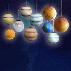 the solar system with eight planets hanging from it's sides, all in different colors and sizes