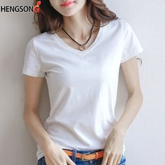 Brand Name: BigsweetyStyle: CasualOrigin: Mainland ChinaCN: ZhejiangClothing Length: RegularDecoration: NONESleeve Style: RegularFabric Type: BroadclothMaterial: PolyesterSleeve Length(cm): ShortAge: Ages 18-35 Years OldTops Type: TeesSeason: Spring/AutumnItem Type: TopsGender: WOMENCollar: V-NeckPattern Type: SolidModel Number: women t-shirtColor: White V-Neck,White O-Neck,Black V-Neck,Black O-NeckSize: S-XLFemale Clothing: T-ShirtsShort-Sleeve: Casual V Neck T Shirt Outfit, White V Neck T Shirt, Casual Blouse Shirts, T Shirt Outfit, Stylish Blouse, Bottoming Shirt, Round Neck Tops, Solid Clothes, Mua Sắm