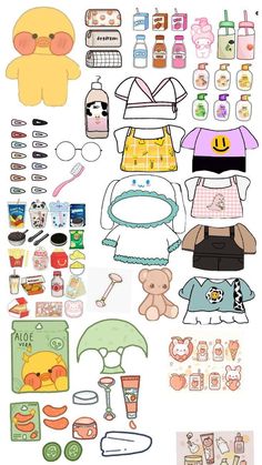 the paper doll has many different items on it