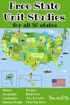 Free State Unit Studies for All 50 States Prek Unit Studies, United States Homeschool Curriculum, 50 States Homeschool, Homeschool Map Activities, Ohio Unit Study, How To Memorize The 50 States, Fifth Grade Homeschool Curriculum, Geography Unit Study, Monthly Homeschool Unit Studies