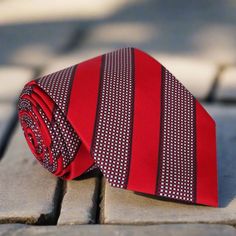 Red Brown Stripe Tie Red Standard Tie, Elegant Red Neckwear With Ties, Elegant Red Neckwear For Gift, Elegant Red Neckwear As A Gift, Red Standard Tie For Formal Occasions, Classic Red Neckwear With Ties, Red Necktie For Semi-formal Occasions, Red Standard Tie For Semi-formal Occasions, Red Formal Neckwear Standard Tie