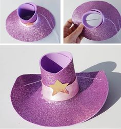 a purple hat with a gold star on it