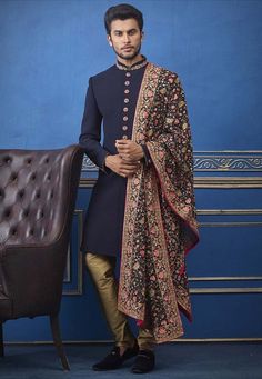 Handcrafted Designer Sherwani for groom with heavy embroidered Shwal/stole will make you feel like a king on the happiest & most important day of your life.you can customize it according to your measurement as the fitting make it more beautiful to wear.COST INCLUDED SHERWANI ,LOWER & EMBROIDERED DUPATTA/SHWAL Western Groom, Indo Western For Men, Western Men, Mens Wedding Suits, Groom Dress Men, Indian Groom Wear, Wedding Dresses Men Indian, Sherwani Groom, Mens Sherwani