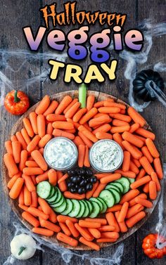 A pumpkin shaped vegetable platter with a text overlay title. Halloween Veggie Platter, Halloween Veggie Tray, Pumpkin Platter, Eating Veggies, Veggie Platter, Pumpkin Vegetable, Mini Carrots