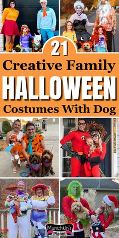 Creative Family Halloween Costumes With Dog Family Halloween Costume With Two Dogs, Large Family Halloween Costumes Disney, Lilo And Stitch Family Costume With Dog, Halloween Costume Matching Dog, Couples And Pet Costumes, Cute Halloween Costumes With Your Dog, Family Of 3 And A Dog Halloween Costumes, Family Halloween Costumes For 3 And Dog