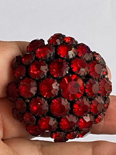 Fabulous rich red dome shaped vintage brooch - japanned signed back - working clasp - stones in fabulous condition - excellent used condition with no signs of wear 2 x 1 1/2 x 2 inches Vintage Red Brooches For Party, Antique Red Brooch For Formal Occasions, Red Formal Costume Jewelry Brooches, Vintage Red Brooches For Formal Occasions, Perfect 10, Special Dresses, Vintage Brooch, Vintage Brooches, Matching Earrings