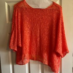 Light Summer Weave. Nwot. Stretch Orange Tops For Beach, Oversized Orange Top For Day Out, Orange Knit Vacation Top, Orange Knit Top For Vacation, Casual Lightweight Top For Beach Cover-up, Orange Knit Beach Top, Orange Knit Top For Beach, Orange Poncho, Coral Orange