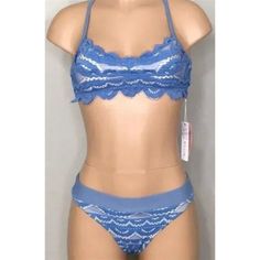 Pilyq Sky Blue Lace Swim Top Bottoms Color: Blue Size: Small High-Waisted Bottom Bralette With Lace Solid Pattern Back Hand Wash Only New With Tags Blue Bra Friendly Tankini, Blue Bra-friendly Tankini, Blue Fitted Bra Friendly Tankini, Blue Fitted Bra-friendly Tankini, Blue Seamless Tankini For Beach Party, Blue Seamless Underwire Swimwear, Fitted Light Blue Tankini Top, Blue Underwire Tankini With Lined Body, High Waist Bottoms