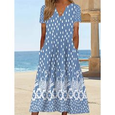 Selling Points1.Gender:Womens2.Occasion:Vacation3.Dresses Type:Sundress4.Neckline:V Neck5.Design:Print6.Sleeve Length:Short Sleeve7.Season:SummerSpring8.Dress Length Type:Midi DressSpecificationsGenderWomensStyleStreetwear,Fashion,ActiveOccasionBeach,Outdoor,Going out,Vacation,DateDresses TypeSummer Dress,Sundress,Shift Dress,Print DressNecklineV NeckFabricPolyesterDesignPrint,PocketSleeve LengthShort SleeveElasticityMicro-elasticLook After MeMachine washPatternFloralSeasonSummer,SpringDress ... Blue Casual Shift Maxi Dress, Light Blue Shift Dress For Summer, Summer Light Blue Shift Dress, Blue Shift Maxi Dress, Blue Shift Maxi Dress For Spring, Blue Printed A-line Dress, Blue A-line Printed Dress, Casual Blue Mid-length Dress, Blue Shift Dress For The Beach