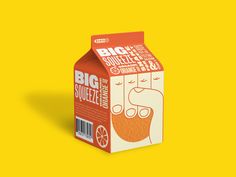 a carton of orange juice on a yellow background with the words big squeezer