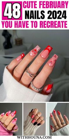 Cute February Nails, February Nail Colors, February Nail Designs, Valentine Nail Ideas, February Nails Ideas, Nails February, Nails Shapes, Nails Valentine, Valentine Nail