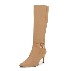 PRICES MAY VARY. 【Feature】: The Knee High Boots for women, Heel: 2.9in / 75mm, stiletto heel, Pointed toe, Side zipper closure, Faux suede upper, solid color, Leather sole with rubber heel cap, Leather lining and footbed. 【Comfortable】: Women's knee high boots with lightly padded insole let you feel easy and not tire for long time walking. 【Stylish Design】: A classic knee high boots with decorative buckle strap, these comfy knee high boots will become a weekend staple in your wardrobe. 【Suitable Knee-high Heels With Buckle Closure For Fall, Tan Knee High Boots, Women Heel, Dress Jeans, Womens Stilettos, Heel Caps, Womens Knee High Boots, Wide Calf, Rubber Heels