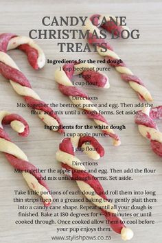 Candy Cane Christmas Dog TreatsEasy 3 ingredient dog treats for Santa Paws Peppermint Dog Treats, Dog Christmas Treats Gift Ideas, Diy Dog Treats Christmas, Dog Canolli Recipe, Dog Treat Christmas, Christmas Dog Treat Recipes, Homemade Dog Christmas Treats, Dog Christmas Cookies Doggie Treats, Candy Cane Dog Treats