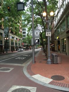 an empty city street with no cars on it