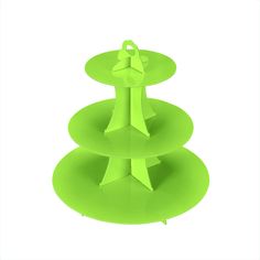 three tiered cake stand in neon green with bow on the top and bottom part