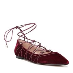 New In Box! *True To Size *Lace-Up Style *Plush Velvet Upper/Synthetic Lining And Sole *Pointed Toe Ghillie Shoes, Velvet Flats, Velvet Shoes, Pointy Toe Flats, Ankle Strap Flats, Lace Up Flats, Burgundy Velvet, Velvet Lace, Pointed Toe Flats