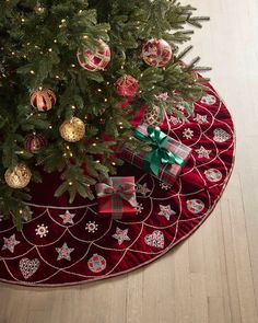 a christmas tree with presents under it