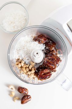 nuts, rice and other ingredients in a food processor