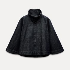 Nwt Zara Denim Cape Zw Collection Dark Blue Zara Cape, Turtleneck Cape, Knitted Cape, Cardigan Sweater Jacket, Tshirt Skirt, Zara Jackets, Zara Woman, Knitwear Cardigan, Shirt Skirt